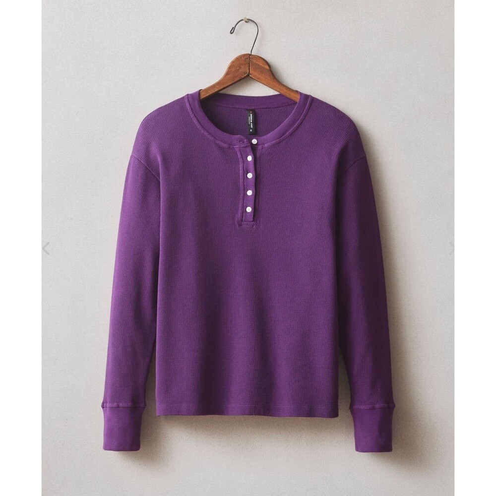 American Giant Henley Shirt Womens Large Purple Thermal Waffle Knit Ribbed NEW